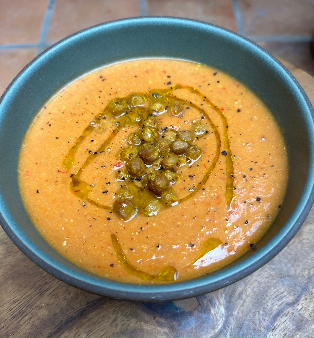 Harissa Red Pepper Soup with Crispy&nbsp;Chickpeas