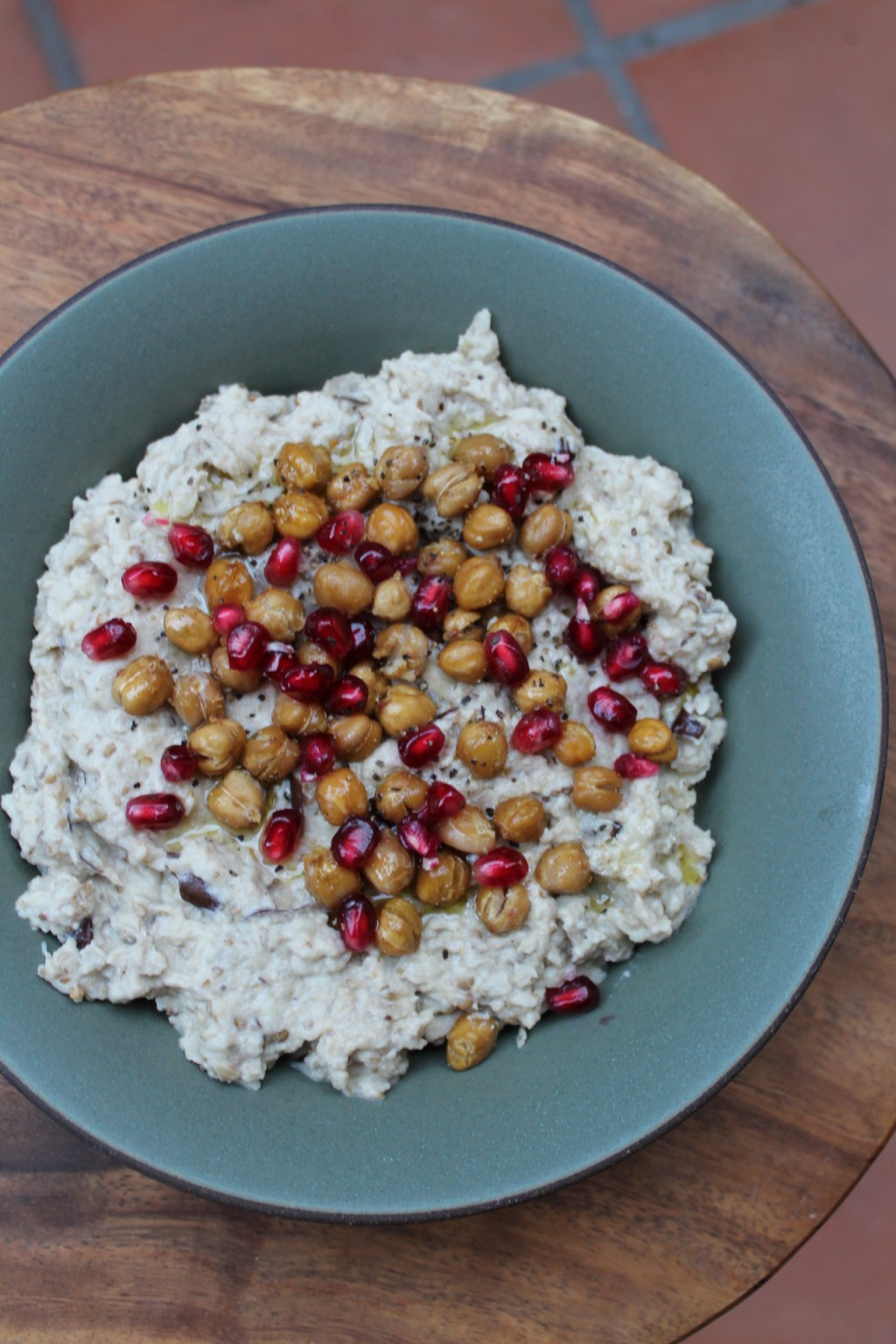 Roasted Eggplant Tahini Dip with Crispy Chickpeas and&nbsp;Pomegranates